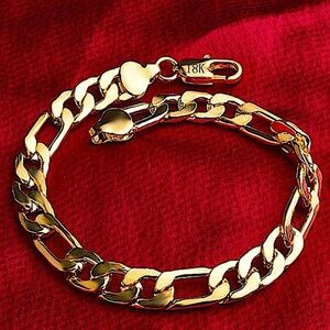 GOLD CUBAN FIGARO CHAIN LINK 8MM UNISEX 18K BRACELET